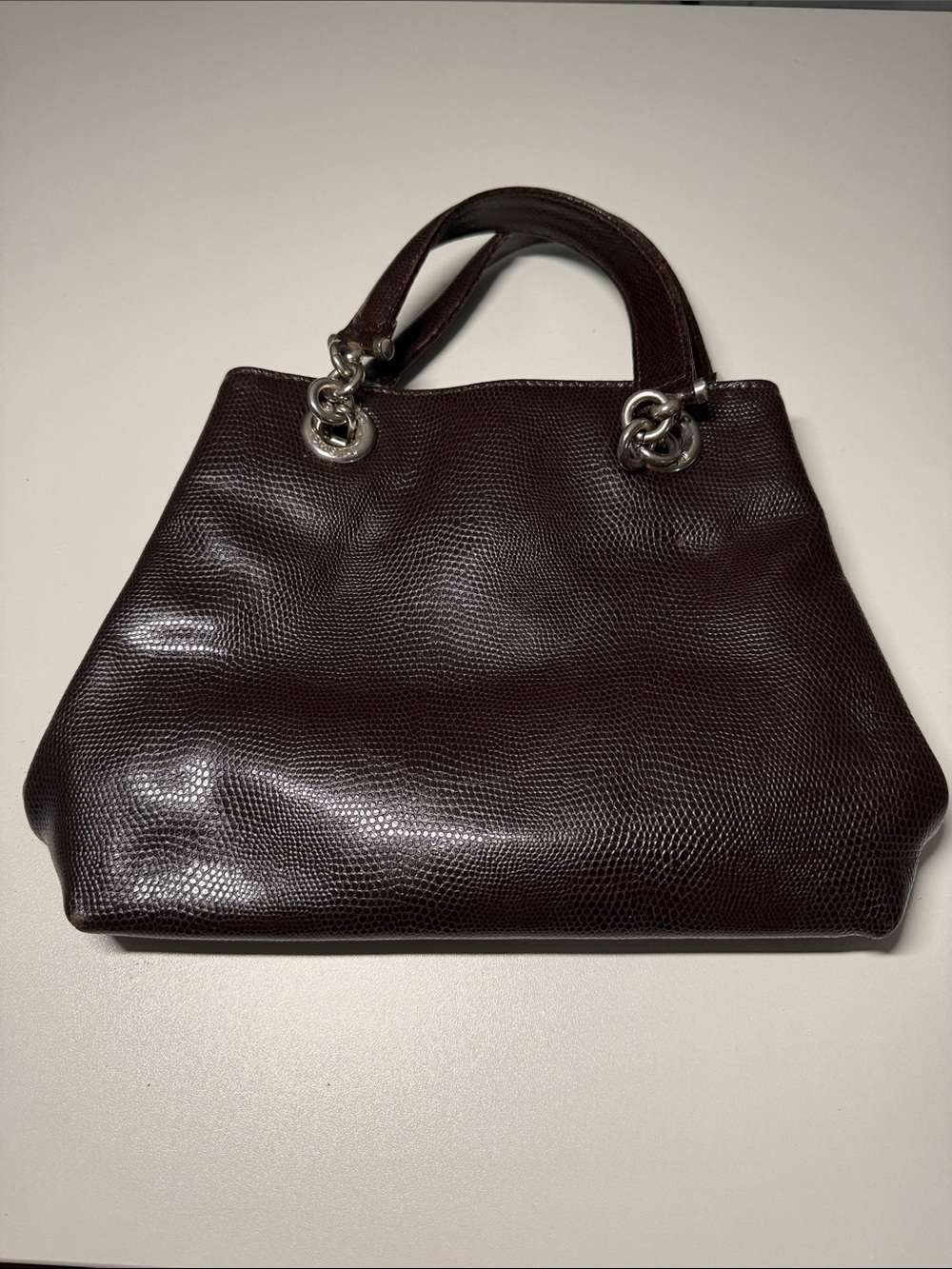 Desmo Brown Faux Snake Top-Handle Tote